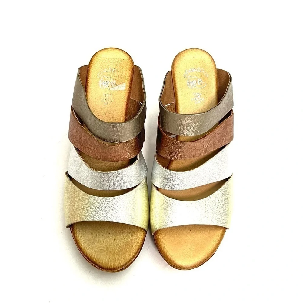 Vintage Y2K multicolor metallic leather strappy platform heels